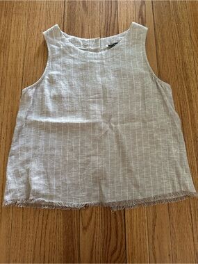 Sleeveless Light Beige Pinstripe Linen Blend Tank Top